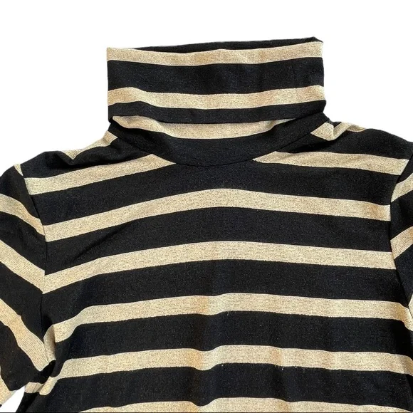 Veronica Beard Jeans Black & Metallic Gold Striped Turtleneck Size Medium - Picture 3 of 6